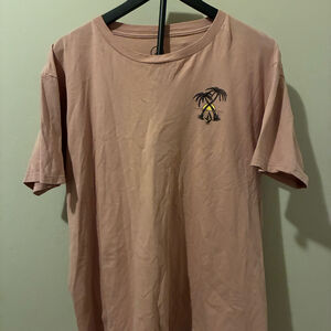 Volcom Palm Tree Graphic‎ T-Shirt XL Men's Pink Mauve Sunset Stone Logo Surf